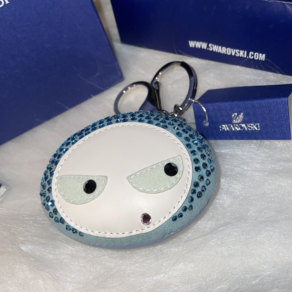 Swarovski ELIOT blue crystals stuffed doll head fob Key Chain Bag Charm ELLIOT